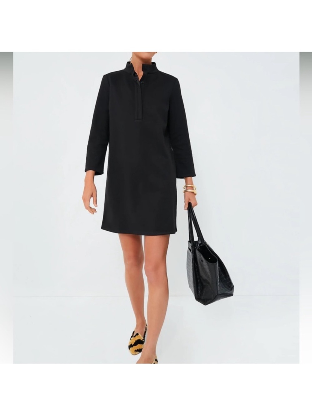 Tuckernuck Avery Dress XS Black Shift Dress Long Sleeve Classic Preppy Mini